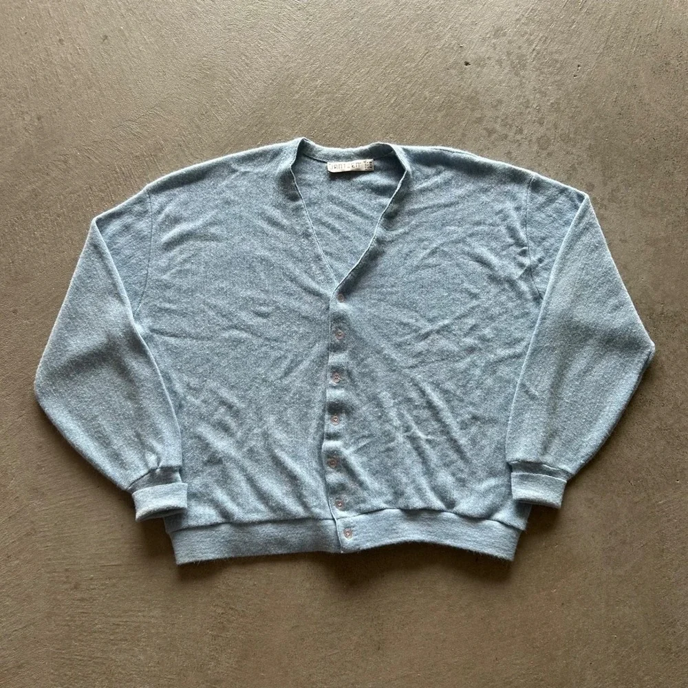 Vintage 80s Jantzen Cardigan Sweater Size XXL Light Blue Knit Button USA Made